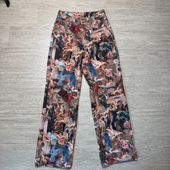 SHEIN Renaissance Cherub Print Straight Leg Pants Size 26 Angel Baroque Art Y2K - Picture 1 of 10